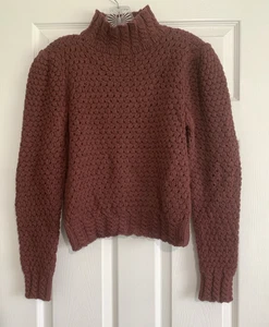 Chukka Sweater Womens M Plum Puruvian Alpaca Cable Knit Mock Neck - Picture 1 of 7