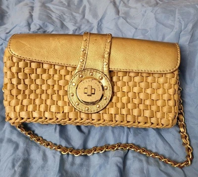 Michael Kors винтажный плетеный золотой кожаный клатч соломенная сумочка - Изображение 1 из 4