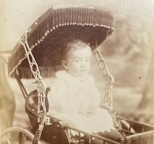 Antique Cabinet Card Photograph Chubby Cute Baby In Carriage Buggy Stroller - Imagen 1 de 3