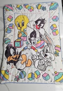 Vintage Baby Looney Tunes Tweety Sylvester Bugs Blanket 90s Crib Quilt- READ! - Picture 1 of 7