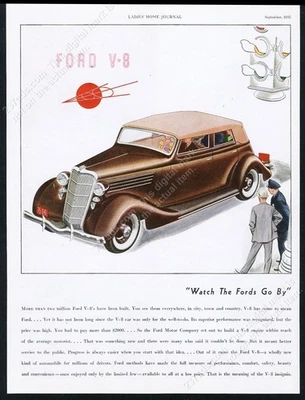 1935 Ford V8 седан коричневый автомобиль искусства винтажная печатная реклама - Изображение 1 из 4