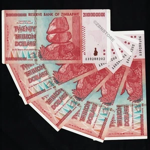 5 x 20 Trillion Dollars Zimbabwe AA 2008 Verified 100 % Authentic w/ COA 5PCS - Picture 1 of 4