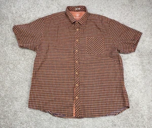 Bugatchi Uomo Mens Medium Short Sleeve Orange Blue Gingham Linen Button Up Shirt - Picture 1 of 6