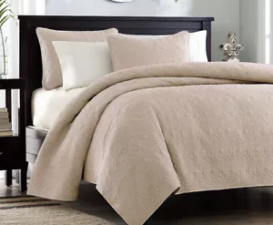 KHAKI BROWN MATELASSE 3pc Full Queen QUILT SET : MEDALLION COTTON FILL COVERLET - Picture 1 of 3