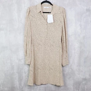 Paris Atelier Other Stories Shirt Dress Womens Size 6 Tan Polka Dot Chiffon NWT - Picture 1 of 9