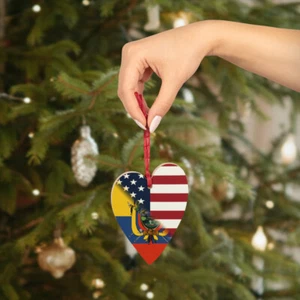 Bandera Ecuatoriana Americana | Medio Ecuador USA Ornamento Madera - Imagen 1 de 25