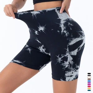NEW Women PUSH UP Tie Die Print Yoga Biker Shorts High Waist Workout Gym Sport - Picture 1 of 22