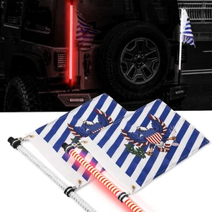 Pair LED Whip Lights Lighted Whips for ATV UTV RED Color COB Antenna 3ft Optic - Picture 1 of 7