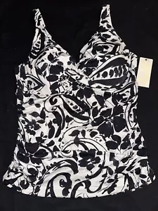 NWT Anne Cole Plus Twist Underwire Tankini Top Black White Floral 18W - Picture 1 of 9