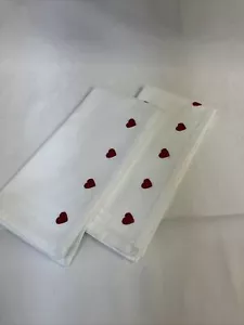 Vtg Valentine’s Day White Cloth Napkins Set Of 2 Embroidered Red Hearts VG - Picture 1 of 5