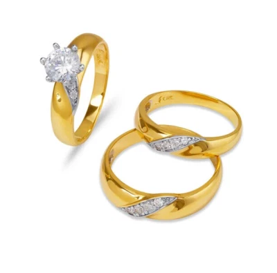 NEW 14K TWO TONE  GOLD WEDDING TRIO RING SET - Image 1 of 2