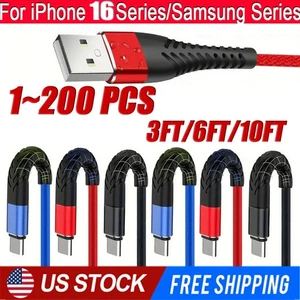 Braided USB C Type C Fast Charging Data Cable Cord for iPhone 16 Pro Max 15 lot - Picture 1 of 15