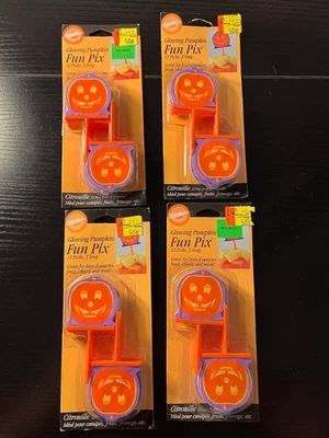 Cara de calabaza brillante vintage Wilton Halloween divertido Pix Jack O Lantern 12 piezas (x4) Foto 1 de 4