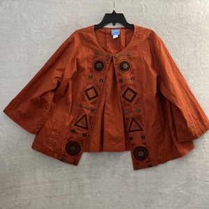 Lark Lane Womans Jacket Top Orange Plus 18W Geometric Bead Long Sleeve Hook Loop - Picture 1 of 9