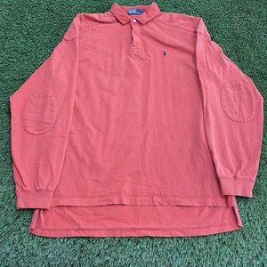 Polo Ralph Lauren Rugby Shirt Men’s Large Orange Padded Elbow Shoulder Navy Pony - Picture 1 of 17