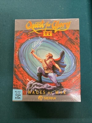 SEALED Sierra Quest for Glory III 3 Wages of War 3.5" DOS Big Box PC 1992 RARE - Image 1 of 4