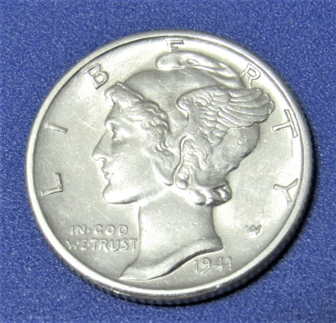 1941-D 10 Cents - Mercury Silver Dime - Full Bands Cover