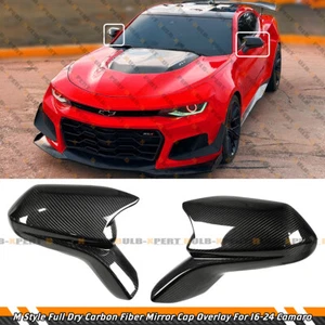 FOR 16-24 CHEVY CAMARO ZL1 DRY CARBON FIBER M STYLE ADD-ON SIDE MIRROR COVER CAP - Picture 1 of 5