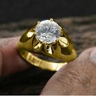 3 Ct Round Cut Moissanite Men's Solitaire Engagement Ring 14k Yellow Gold Plated