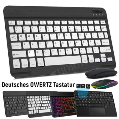 QWERTZ Kabellos Bluetooth Tastatur & Maus Für iPad Android & IOS Tablet Windows - Bild 1 von 4