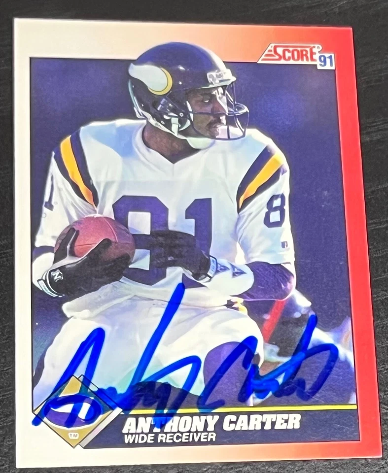 1991 Score Football #182 Anthony Carter Minnesota Vikings Autographed Card - Image 1 of 2