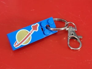 Lego Keychain Classic Space Logo 2x6 Blue Vintage Astronaut Moon Gold Imprint - Picture 1 of 4