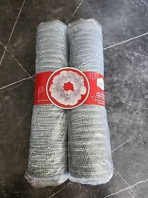 2 rolls silver deco mesh 10.5 in x 18 ft ribbon wreath Christmas Holiday Time - Image 1 of 3