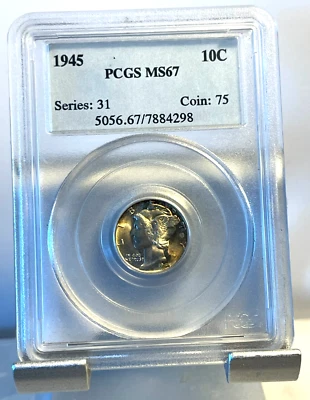 1945-P Mercury Silver Dime PCGS MS67 with beautiful toning - Image 1 of 4