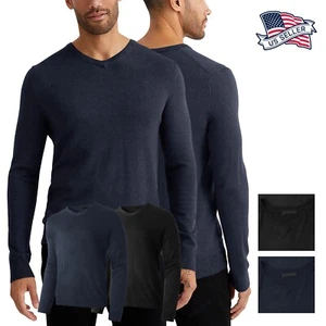 Mens Casual Fashion Soft Knit Pullover Long Sleeve Solid V Neck Sweatshirt - Picture 1 of 10