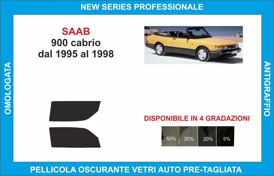 pellicole oscuranti vetri saab 900 cabrio dal 1995-1998  kit anteriore - Imagen 1 de 1