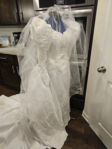 Vintage Victorian Moonlight Beaded Sequin Pearl Wedding Dress &train 10 - Picture 1 of 18