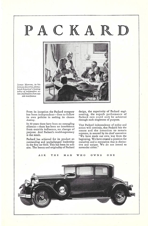 Anuncio impreso vintage de automóvil Packard 1929 Pregúntale al hombre que posee uno efímero Foto 1 de 1