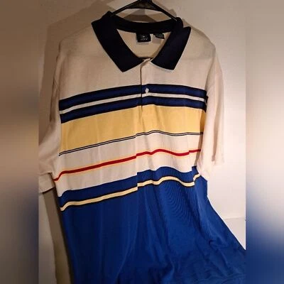 Polo Hunt Club vintage para hombre talla XLT azul, amarillo, blanco, rojo, rayas negras Foto 1 de 4