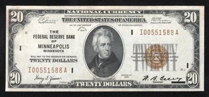 ⭐⭐ 1929 $20 MINNEAPOLIS FRBN FEDERAL RESERVE BANK NOTE Fr 1870-I 51588 - Picture 1 of 2