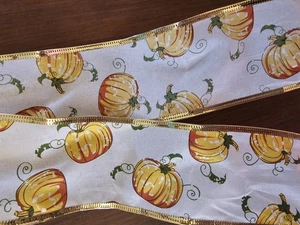 Pumking Fall Ribbon With Glitzy Wired Edges 50"Lx2.5" W - Picture 1 of 4