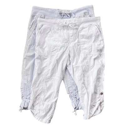 Lot (2) Calvin Klein Convertible Poplin Cotton Canvas Capri Pants Large 12 14 - Image 1 of 4