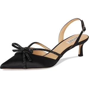 Sandalias Badgley Mischka Angelina para mujer EE. UU. 7,5 negras satinadas estrás nuevas en caja - Imagen 1 de 13