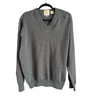 Patrick James Viyella V Neck Pullover Sweater 100% Merino Wool Mens Large Gray - Image 1 of 4