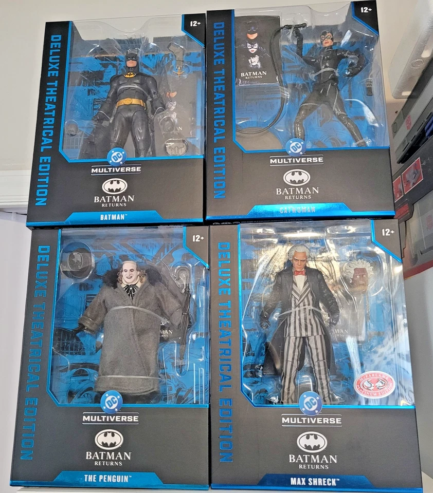 CONJUNTO de 4-McFarlane BATMAN RETURNS Batman/PENGUIN/Catwoman/MAX SHRECK todo sin usar, en caja Foto 1 de 4