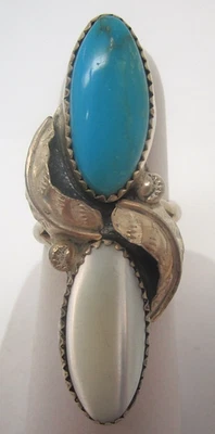 New Old Stock Vintage Sterling Silver Navajo Ring Turquoise 1960 Never Worn Sz 7 - Image 1 of 4