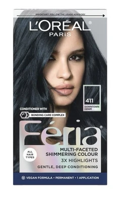 Color de cabello permanente L’Oréal Paris Feria, 411 Downtown Denim, kit de tinte para el cabello - nuevo en caja Foto 1 de 2