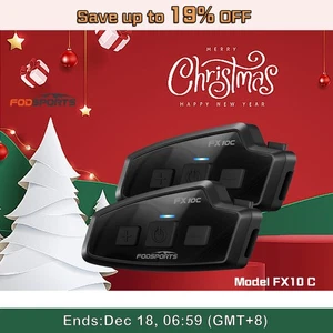 2X FODSPORTS FX10C Bluetooth Mesh Intercom Motorcycle Headset 50 Riders Speakers - Foto 1 di 16