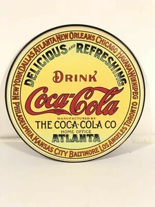 Retro Coca-Cola Tin Sign Keg Label Desperate Enterprises Repop Delicious Refresh - Picture 1 of 8