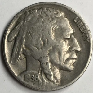 1936 United States Buffalo Nickel - Fine (F) KM#134 - BN36PF - Picture 1 of 6