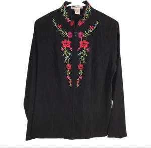 Vintage Embroidered Black Jacket, polyester/spandex, Soft, Full Zip, Sz Large - Picture 1 of 12