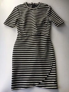 TOPSHOP DRESS XXS UK 4 Extra SMALL Black Soft White STRIPE Jersey Fitted Stretch - Picture 1 of 12