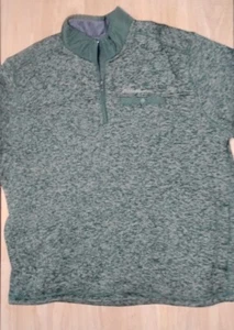 Eddie Bauer Pullover Sweater Green Heather Knit Snap Pocket Fleece Men’s Size XL - Picture 1 of 7
