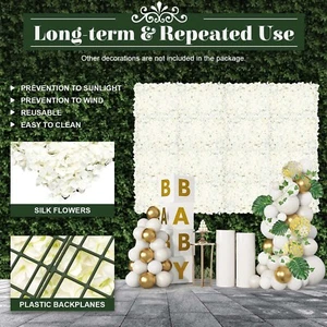 20 piezas paneles de pared de flores de hortensia artificial de seda blanca con telones de fondo de boda - Imagen 1 de 13