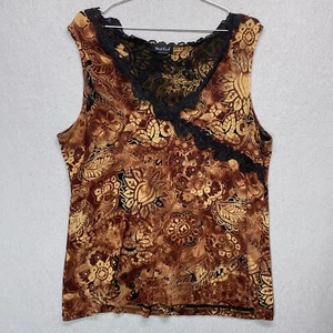 Y2K Top Womens XL Sleeveles Brown Floral Lace Whimsygoth Made in USA West End - Picture 1 of 9