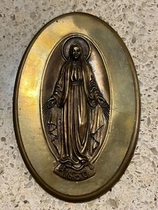 ANTIQUE BRONZE Miraculous Mary Plaque Vintage Catholic Virgin Mary Bronze - Picture 1 of 5